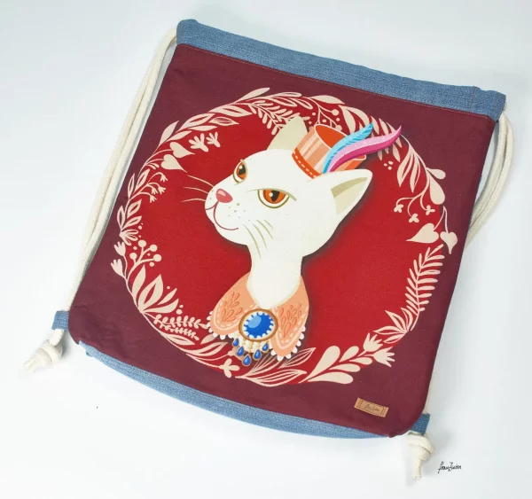 Turnbeutel "Katzenbande" weinrot